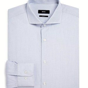 NWT BOSS Men's Dash Dobby Sharp Fit Dress Shirt / WHITE NAVY / 15.5L